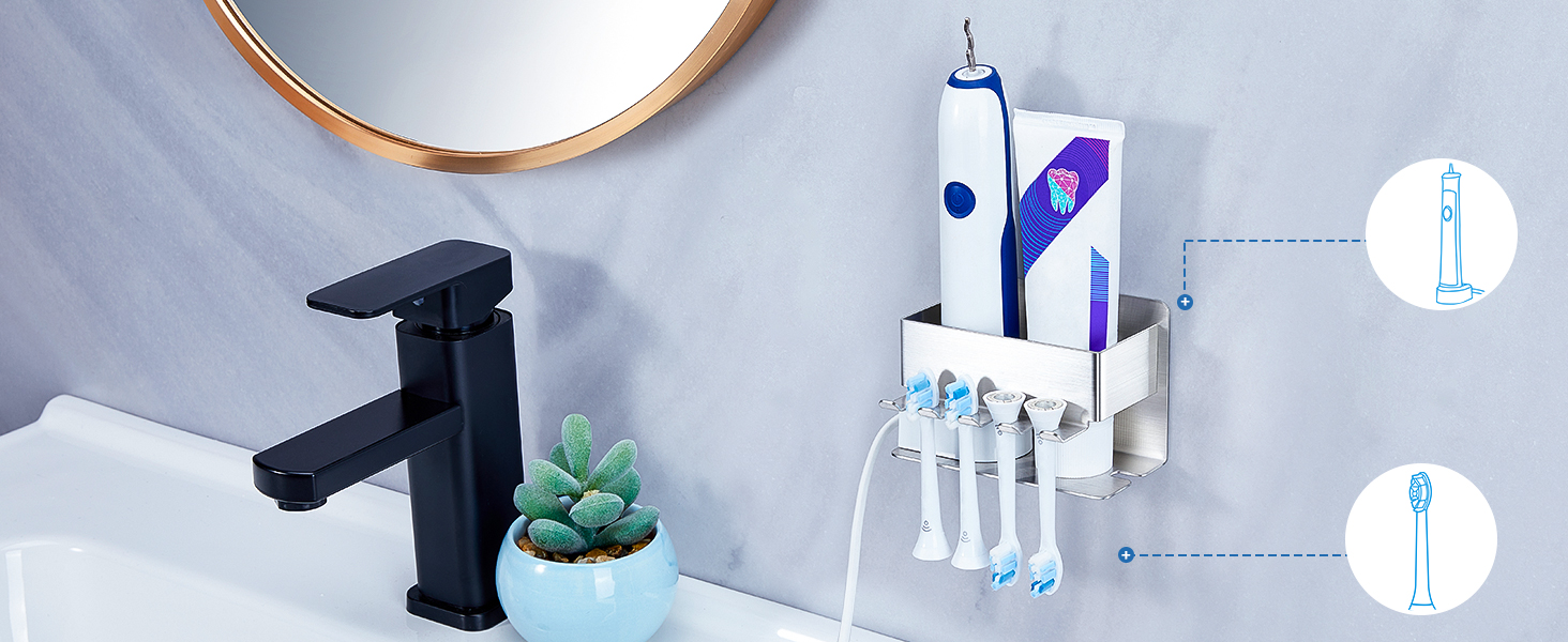 Тримач для зубних щіток настінний, для електричної зубної щітки, органайзер для насадок, срібний, без свердління