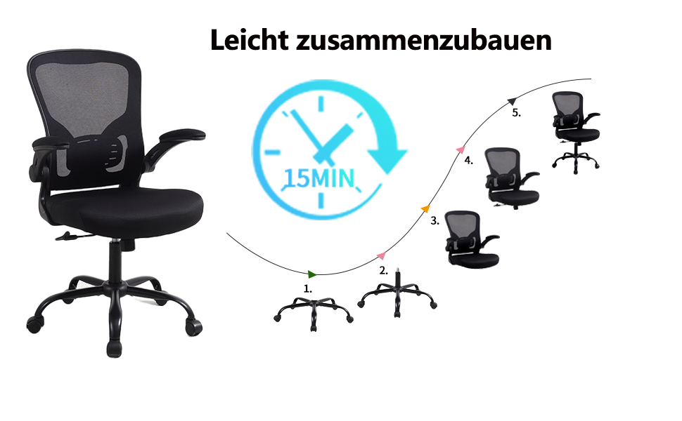 Офісне крісло Youhauchair: ергономічне, з підлокітниками, підтримкою попереку, дихаюча тканина, чорний колір