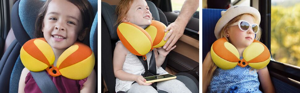 Подушка для шиї Infanzia для дітей, U-подібна, оранжева – для подорожей в авто, літаку, поїзді. Підтримка голови.