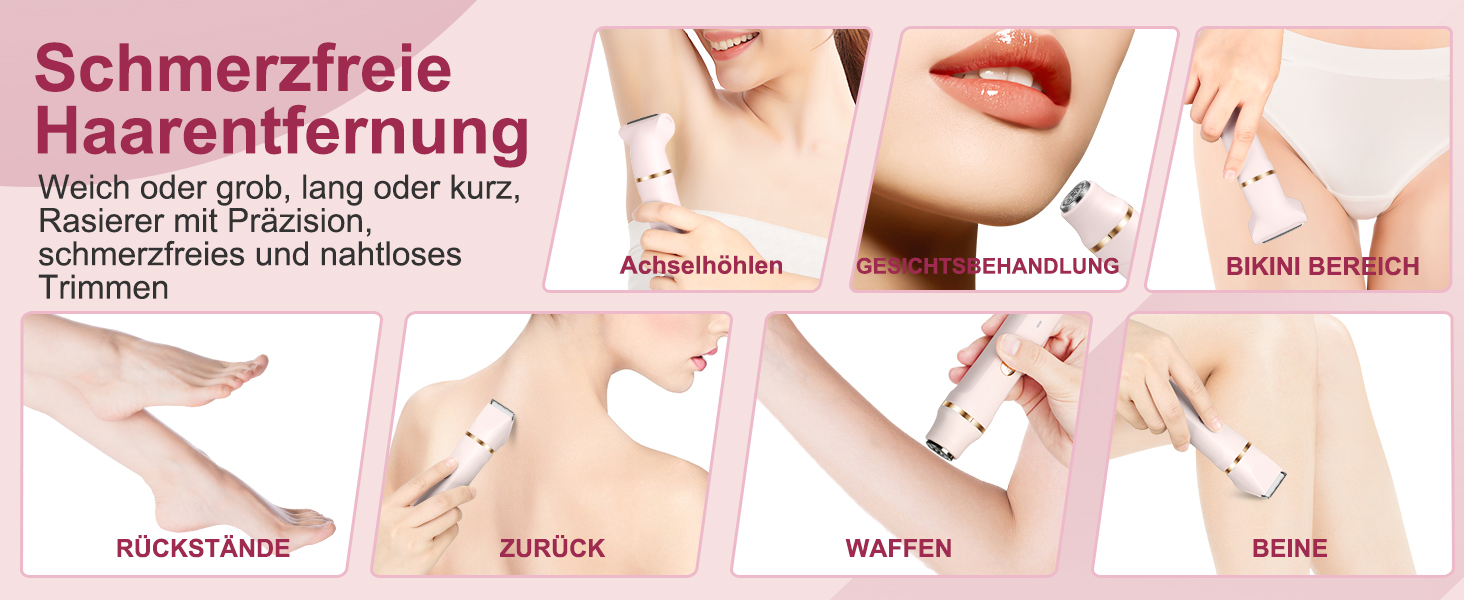 Електричний жіночий тример 3-в-1 для тіла та обличчя, водонепроникний, рожевий