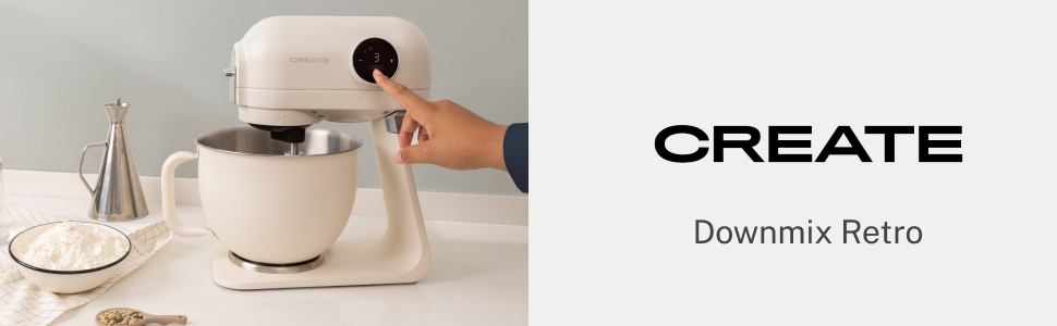Планетарний міксер CREATE/DOWNMIX RETRO для кухні, колір Крем: 6 швидкостей, автоматичні програми для збивання, змішування та емульгування