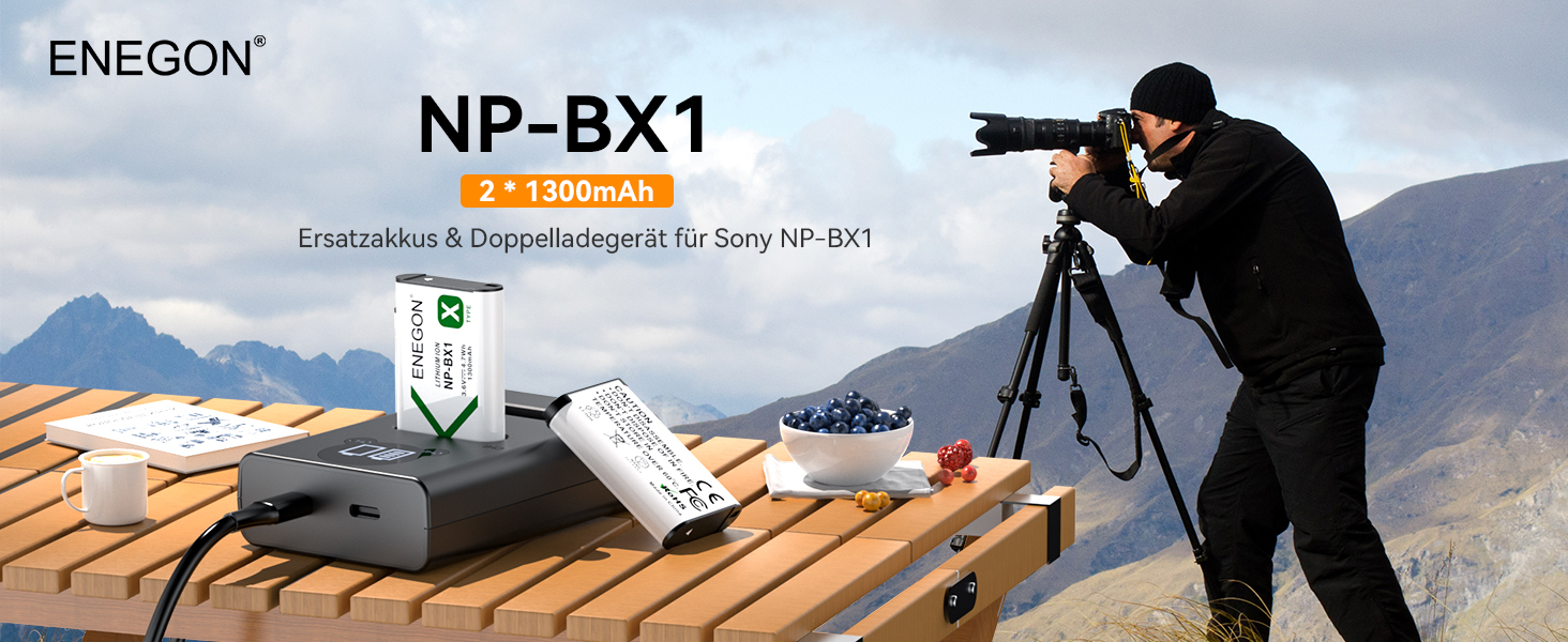 Акумулятор ENEGON NP-BX1 (1300mAh, 2 шт.) з LCD-зарядним пристроєм для Sony NP-BX1, ZV-1, Cyber-Shot DSC-RX100 (усі моделі) та HDR-CX405