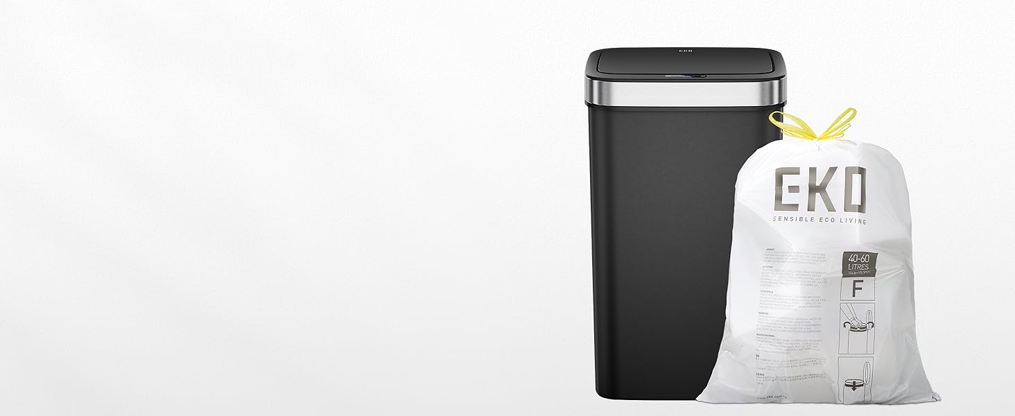 Сміттєвий бак EKO Hana Deluxe 50л з сенсором, чорний, пластик - автоматичний відро для кухні з плавним закриттям кришки