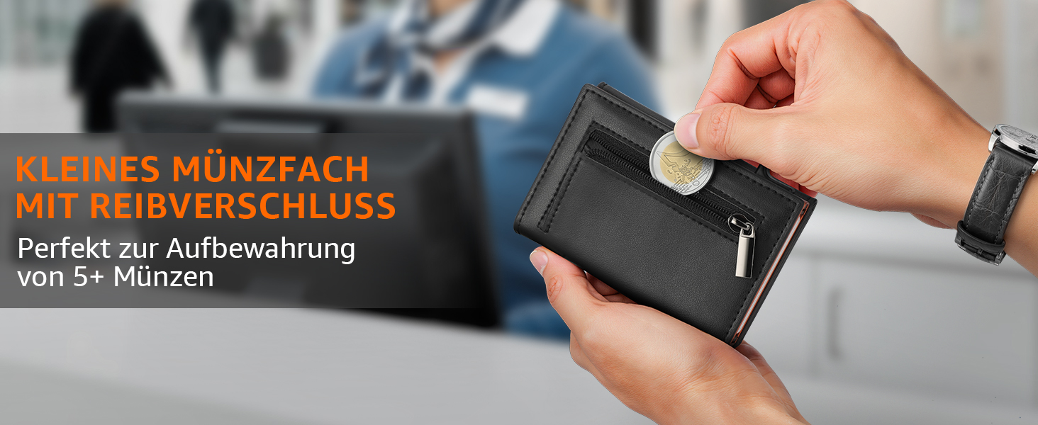 Чоловічий гаманець TEEHON з RFID захистом, відділенням для монет, 7 відділень для карток та ID-вікном, шкіряний, чорно-помаранчевий