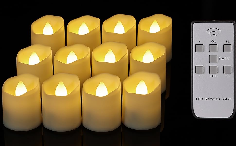 BOWKA Перезаряджувані LED чайні свічки з пультом, таймером і USB, 12 шт., тепле біле світло, безпечні без полум'я, для дому, вечірки, весілля, Хелловіну, церкви та кемпінгу