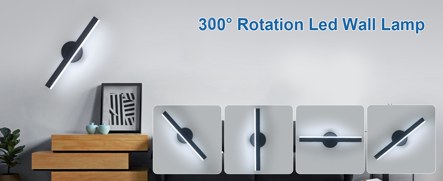 LED дзеркальна лампа Riserva 12W для ванної кімнати, поворотна 300°, 38 см, тепле світло 3000K, чорний колір