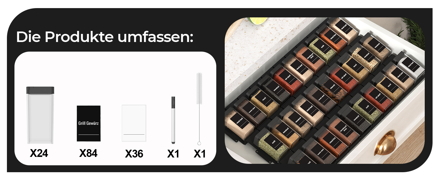 Набір баночок для спецій кутовий, 12 шт по 120 мл з кришкою, міцний пластик, дозатор, 36 етикеток, органайзер для спецій, чорний