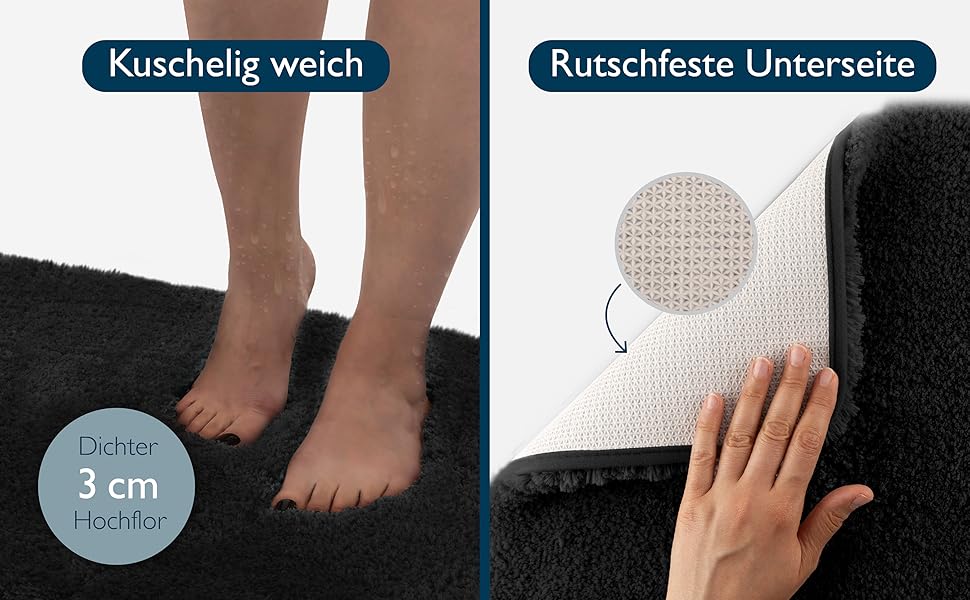Beautissu Non-Slip Bath Mat - 120x70cm Plush Shaggy Rug for Bathroom - Washable, Soft, Large Non-Slip Bath Mat - Grey Bath Rug for Shower & Bathtub