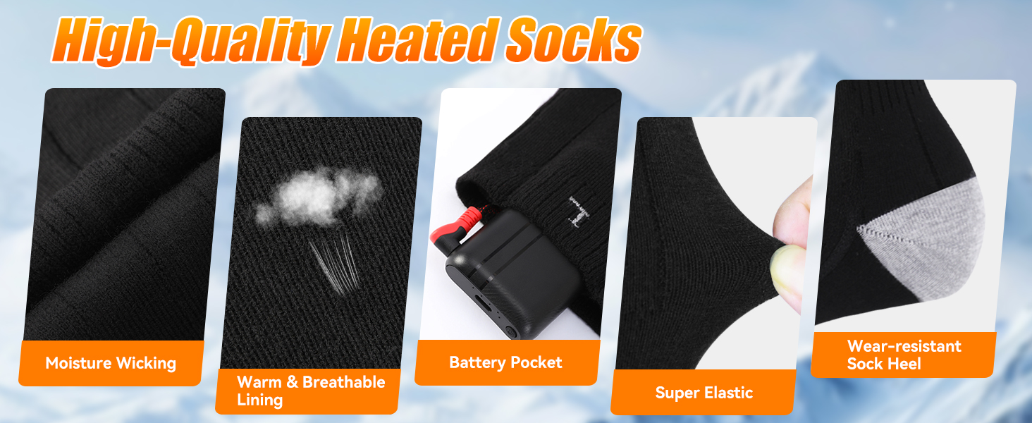 Гріючі шкарпетки для жінок та чоловіків, акумуляторні гріючі шкарпетки з акумулятором 4000mAh, 3 режими нагріву, теплі шкарпетки, підігріваючі шкарпетки для зимових видів спорту на відкритому повітрі, чорні