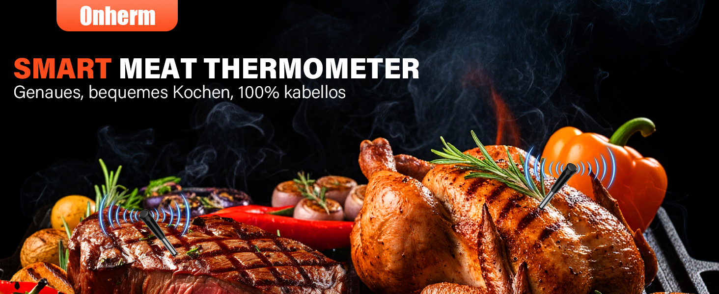 Бездротовий термометр для м'яса з 2 зондами, великий LCD-дисплей, Bluetooth, 130м, термометр для приготування на грилі, BBQ, духовки, гриля, коптильні, сковороди, фритюрниці, водонепроникний IP67