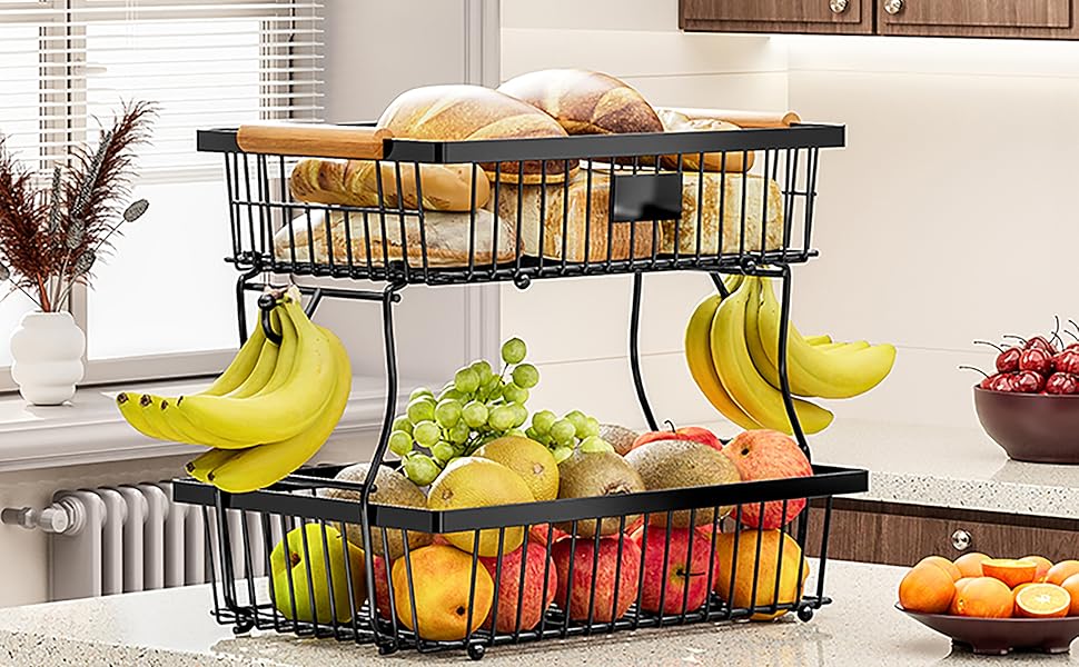Настільний органайзер для фруктів та овочів 2 яруси (Чорний)
