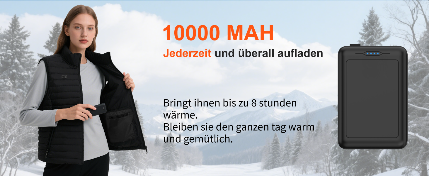 Обогревна жилетка Daen з акумулятором 10000 mAh, 3 рівня температури та 4 зони обігріву, для активного відпочинку та мотоциклів (S, чорний)