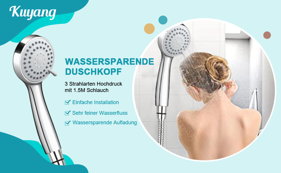 Насадка для душу ручна, 3 режими, високий тиск, діаметр 120 мм, шланг 1.5 м, економна, з тефлоновою стрічкою, хром