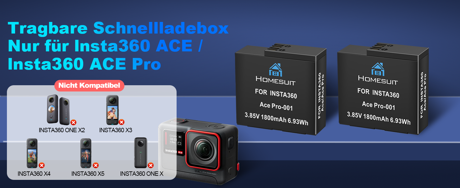 Акумулятор Insta360 X3 1800mAh + USB LED зарядний пристрій (2 шт.) | Додатковий час запису до 80хв