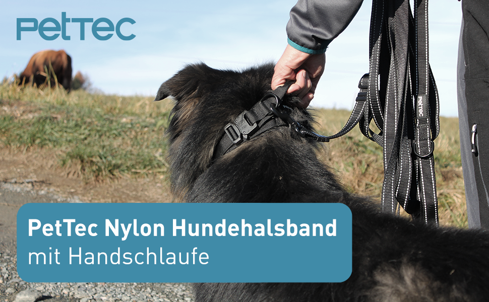 Нашийник для собак PetTec з неопрену та нейлону з ручкою, м'який, регульований, водонепроникний, для малих та великих собак, комплект з повідком, розмір L (51-61 см), чорний