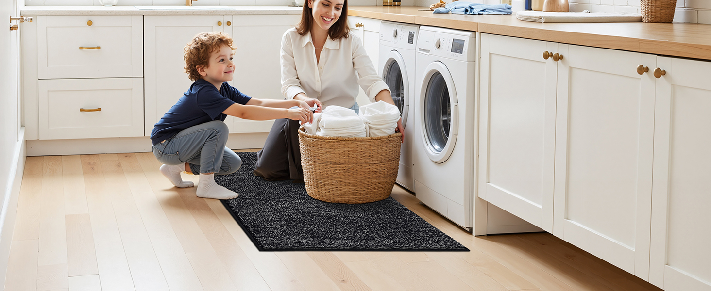 Килимок для дому та ванної кімнати SHACOS, 80 x 120 см, чорно-сірий, з антиковзаючою поверхнею