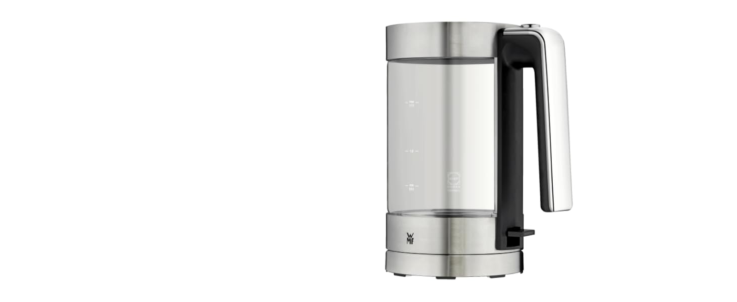 Електрочайник скляний WMF Lono 1,7 л, 3000 Вт, з фільтром від накипу, бездротовий, матова нержавіюча сталь
