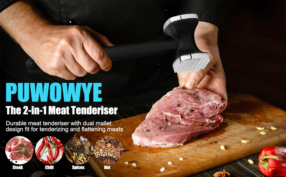 Подвійний м'ясорубка-молоток PUWOWYE для шніцелів та стейків, 22 см, чорний