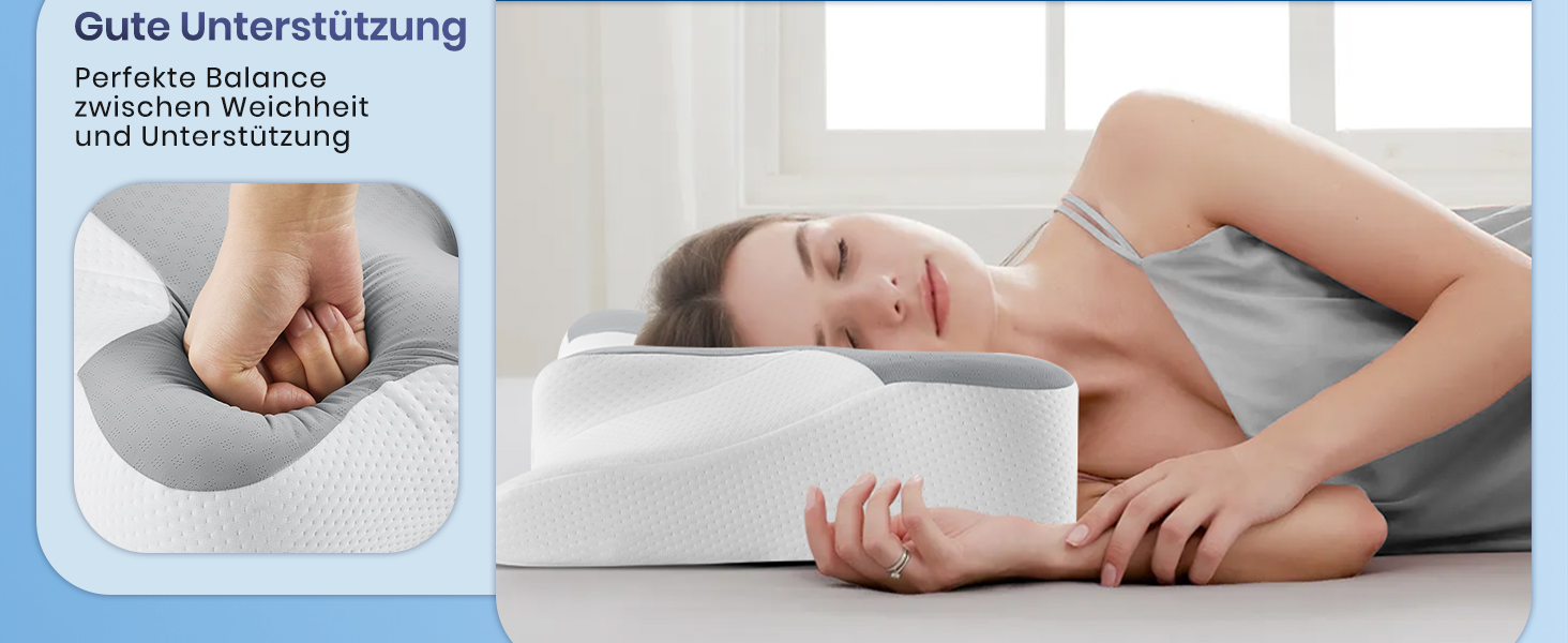 Подушка для шиї DONAMA з піни Memory Foam: ергономічна, з підлокітниками, охолоджуюча, 6 зон підтримки, для сну в будь-якій позі (сіро-біла, 66x37x13 см)