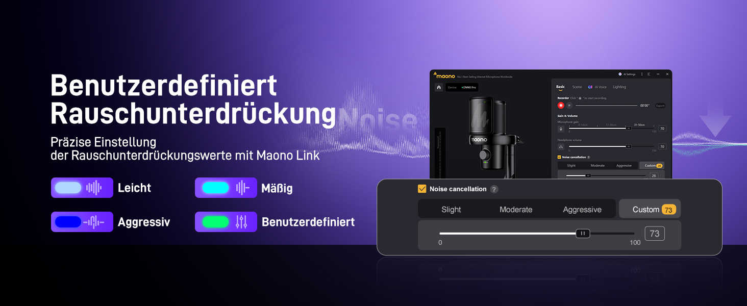 Мікрофон MAONO DM40 Pro бездротовий для ПК з RGB-підсвіткою та ШІ-зміною голосу, шумозаглушення, для геймінгу, подкастингу, стрімінгу, чорний