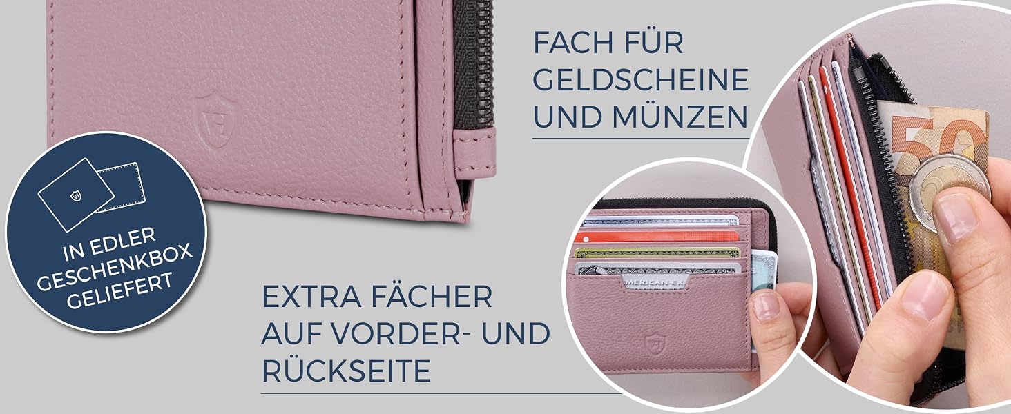 Шкіряний RFID картхолдер VON HEESEN з натуральної шкіри наппа, портмоне для кредитних карток на 9 відділень, унісекс (Коньяк/Лаванда)
