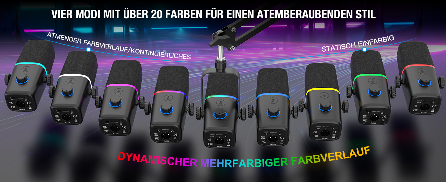 Мікрофон ZealSound XLR/USB для подкастів з RGB підсвічуванням та регулятором гучності | Для студії, стрімінгу, YouTube, геймінгу | Сумісний з PC, Mac, PS4-5, мікшером KD8S