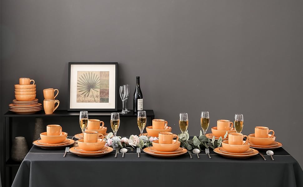 Сервіз Vancasso Serie Navia Teller, 32 елементи, на 8 осіб, сучасний дизайн (Помаранчевий)