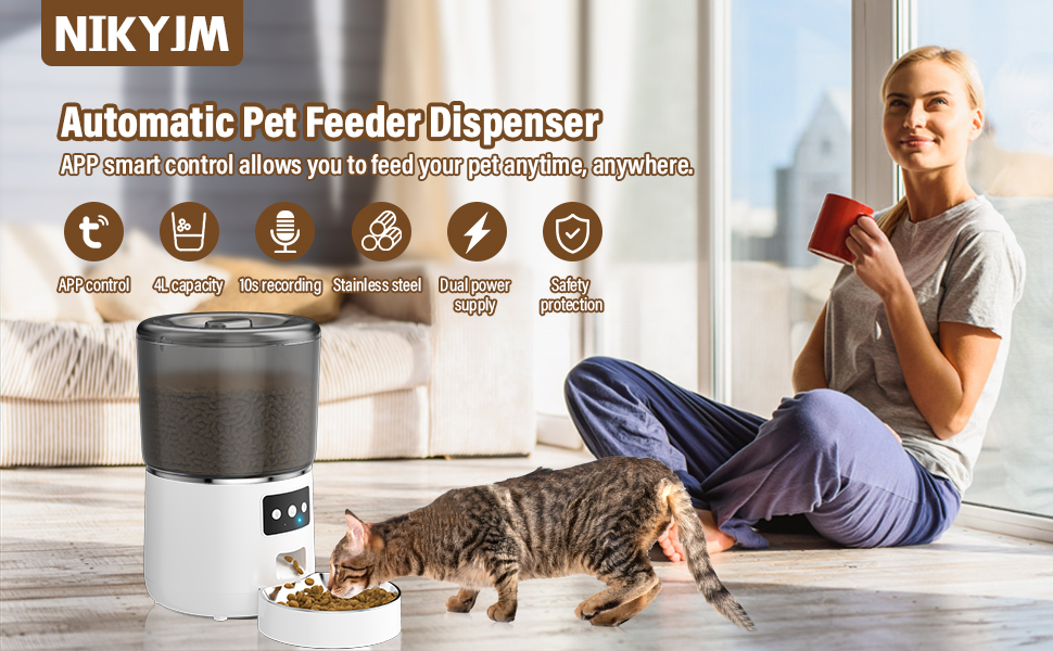Автоматичний годівниця для котів та собак, 4л, з мискою з нержавіючої сталі, програмування до 10 прийомів їжі на день