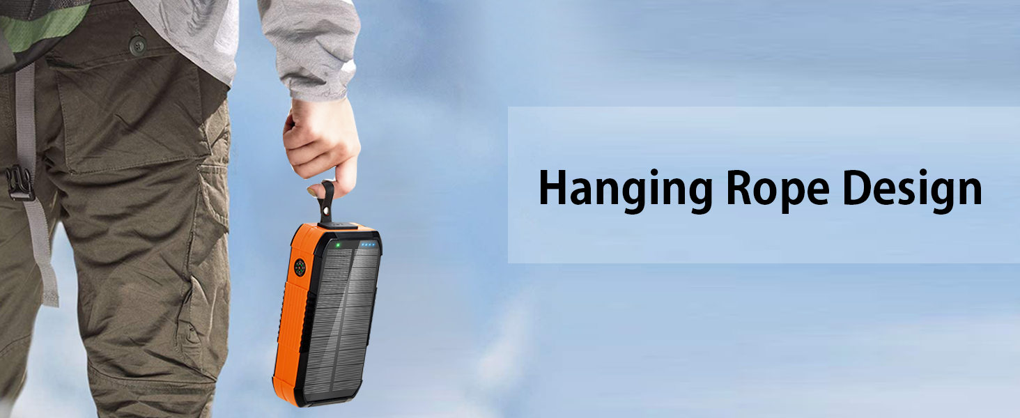 Портативний зарядний пристрій 70000mAh з сонячною панеллю: Power Bank з PD 30W, бездротова зарядка, 6 виходів USB, ліхтарик, компас, ручка для підзарядки, для кемпінгу та активного відпочинку, помаранчевий