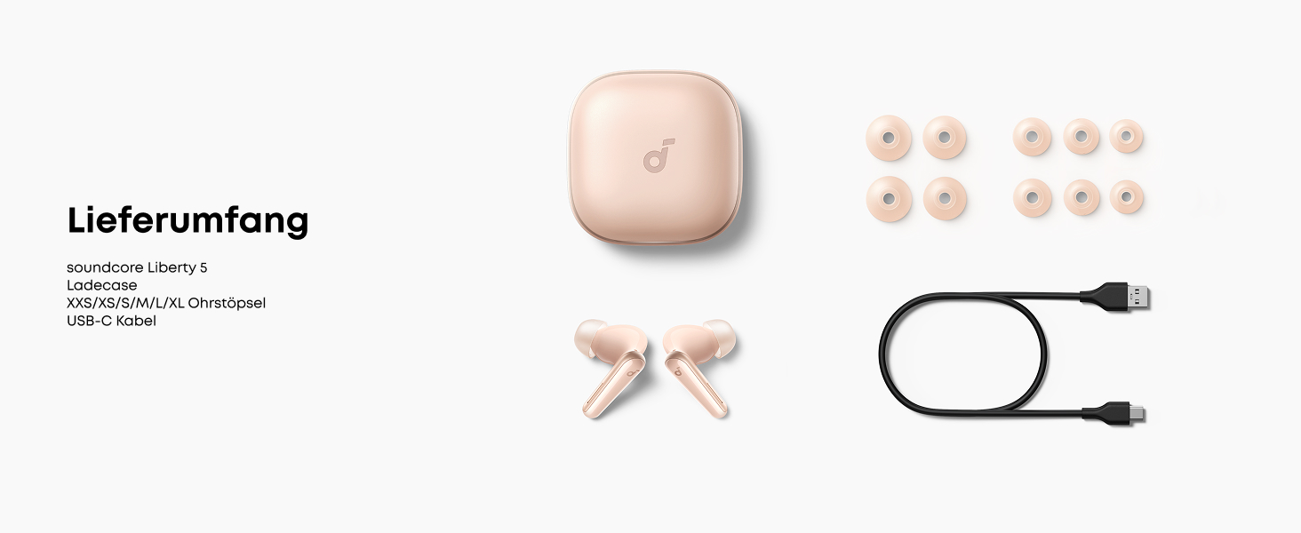 Soundcore Liberty 5 - бездротові навушники Anker з активним шумозаглушенням (ANC), Dolby Audio, швидкою зарядкою та 6 мікрофонами (Колір: Персиково-рожевий)