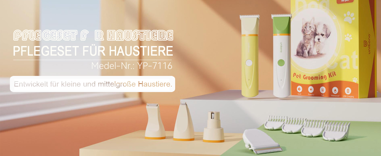 Набір для стрижки собак та котів Leise: акумуляторна машинка з 4 насадками, водонепроникна IPX7, для догляду за мордочкою, вухами, лапами та тілом