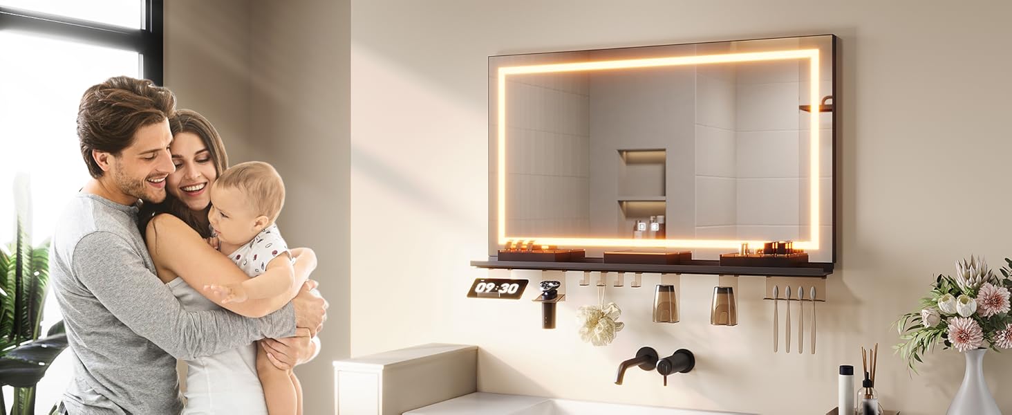 Дзеркало для ванної кімнати SONNI з підсвічуванням 60x40 см, IP44, білий (70x50 см, темно-сірий + рамкове підсвічування)