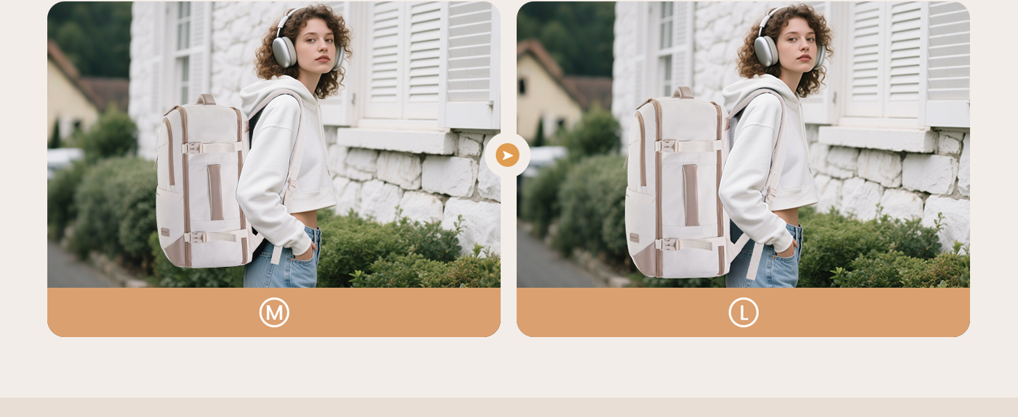 LOVEVOOK Рюкзак для ручної поклажі 40л, для подорожей, з відділенням для ноутбука 17.3 дюймів, з вологостійким відділенням, 45x36x20 см, бежевий/хакі