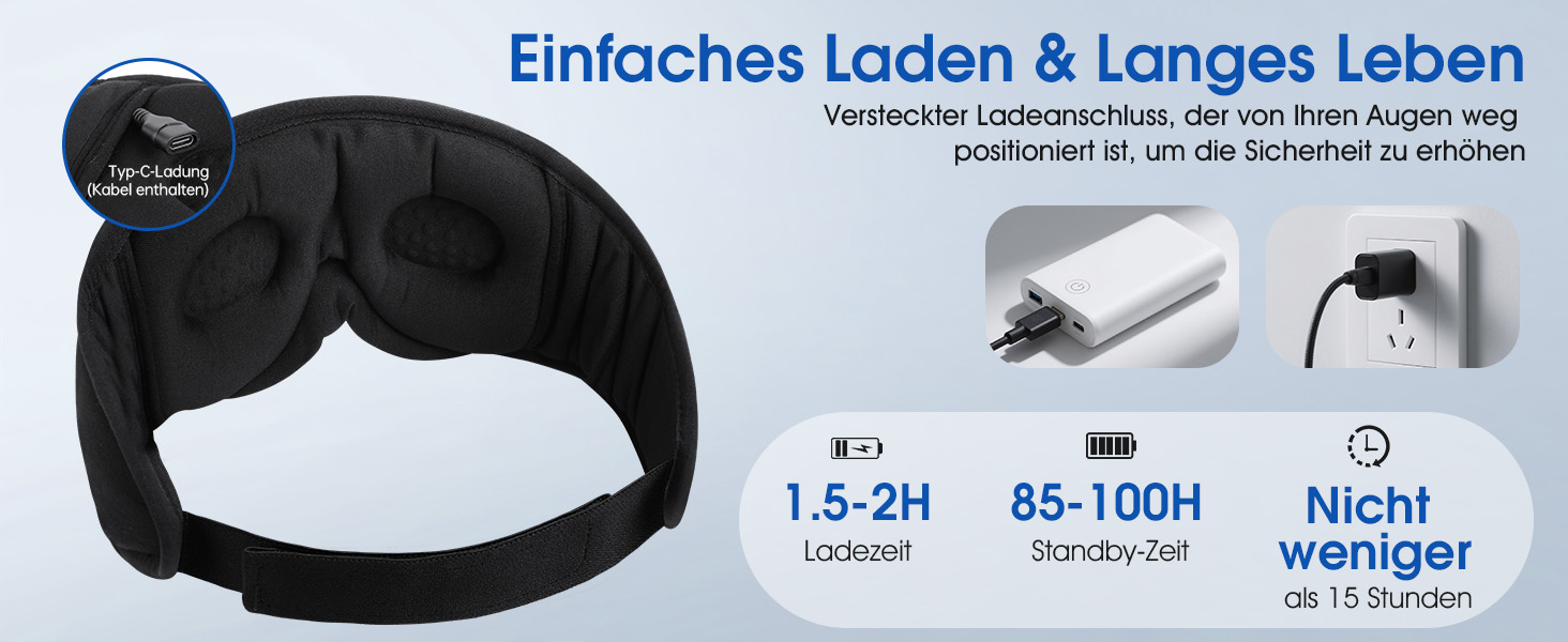 Маска для сну Dolida з Bluetooth навушниками, 3D бамбукова маска для очей, чорна. Комфортний сон для жінок та чоловіків.