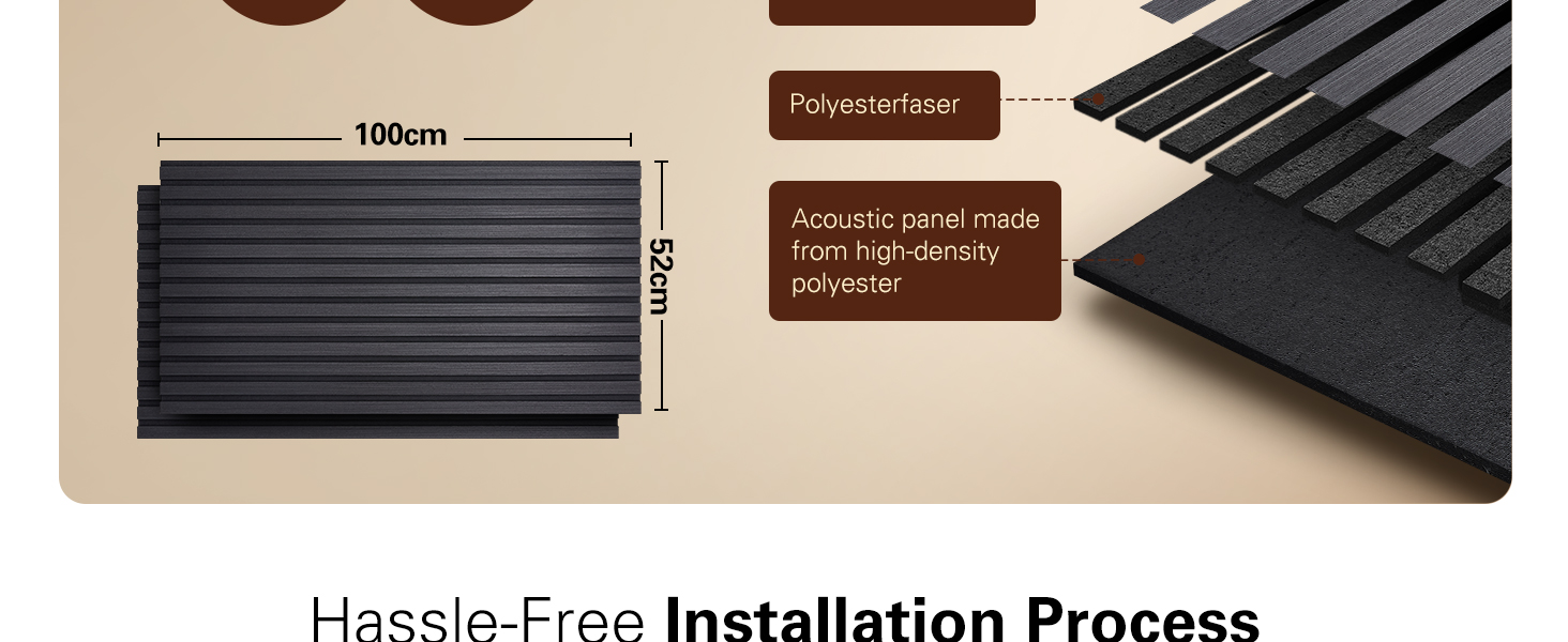 Акустичні панелі з дерев'яного шпону самоклеючі, набір 2 шт (100x52 см), звукопоглинаючі стінові панелі для шумоізоляції та декору вітальні, офісу (Чорний)
