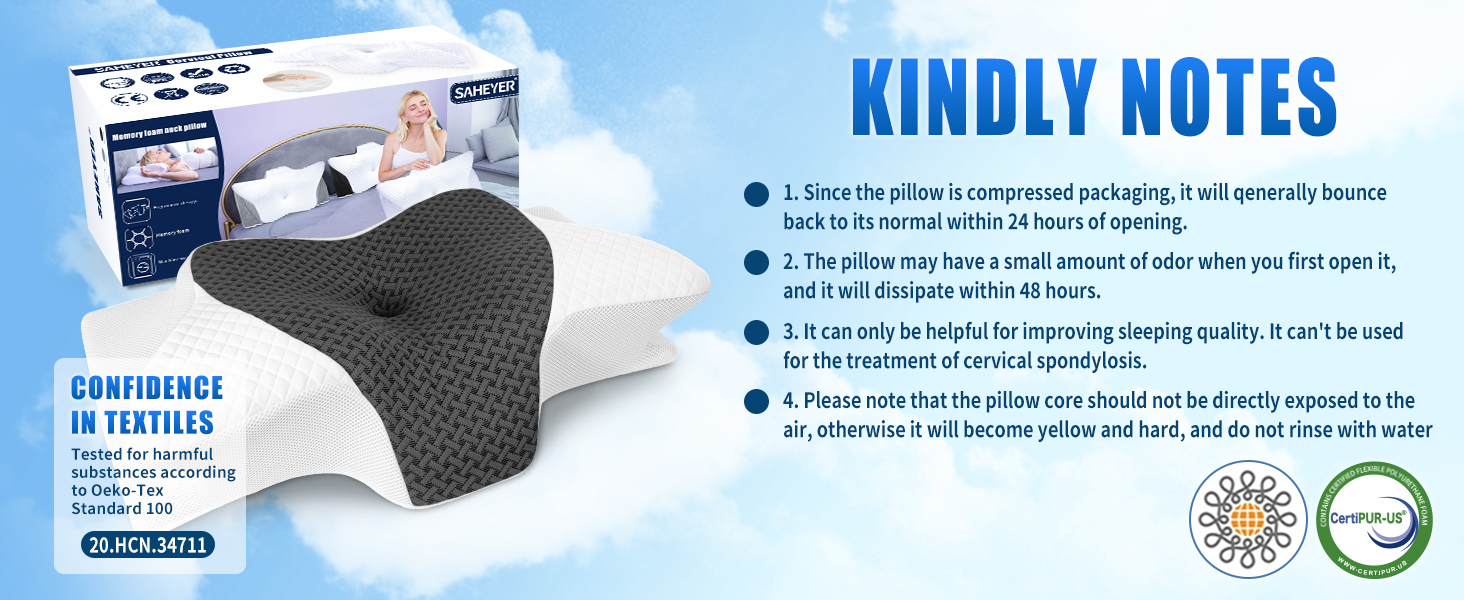 Подушка для шиї SAHEYER з Memory Foam, ортопедична, ергономічна, для тих, хто спить на боці, 60 x 35.5 x 10/13 см (Сіра)