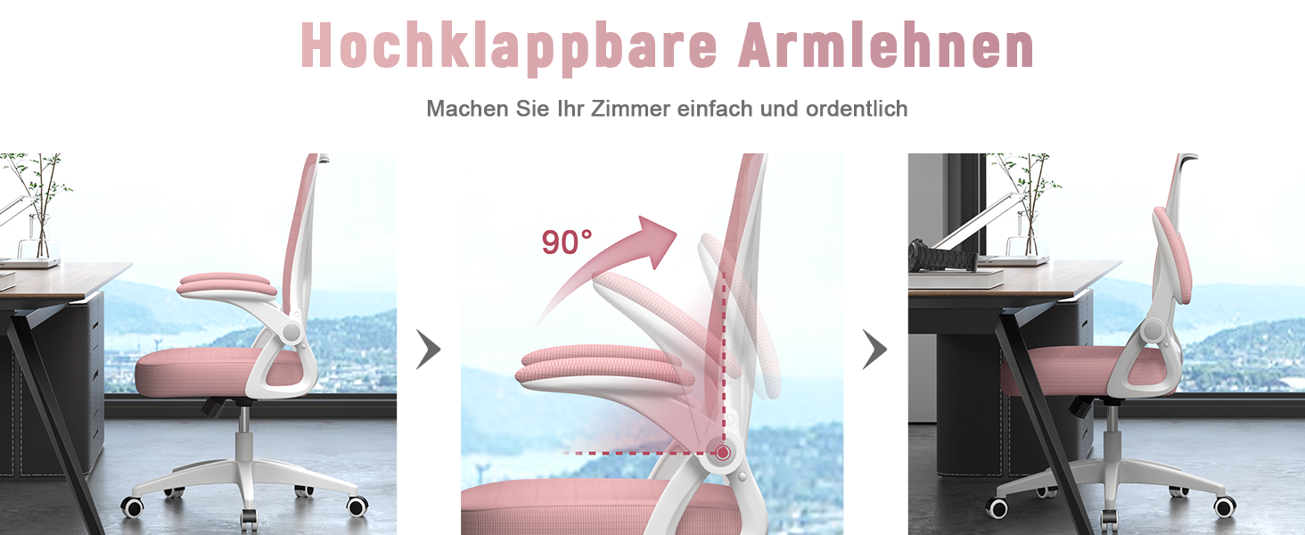 Офісний стілець Rattantree з підтримкою попереку, регульованими підлокітниками, регулюванням висоти, поворотний, рожевий, без підголівника