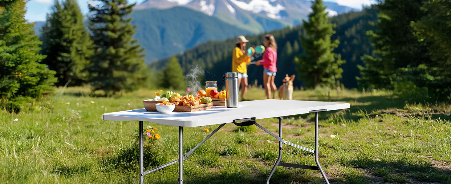 Складний кемпінговий стіл Wiltec 122x60x75 см з ручкою для перенесення - для пікніка, саду, вечірок