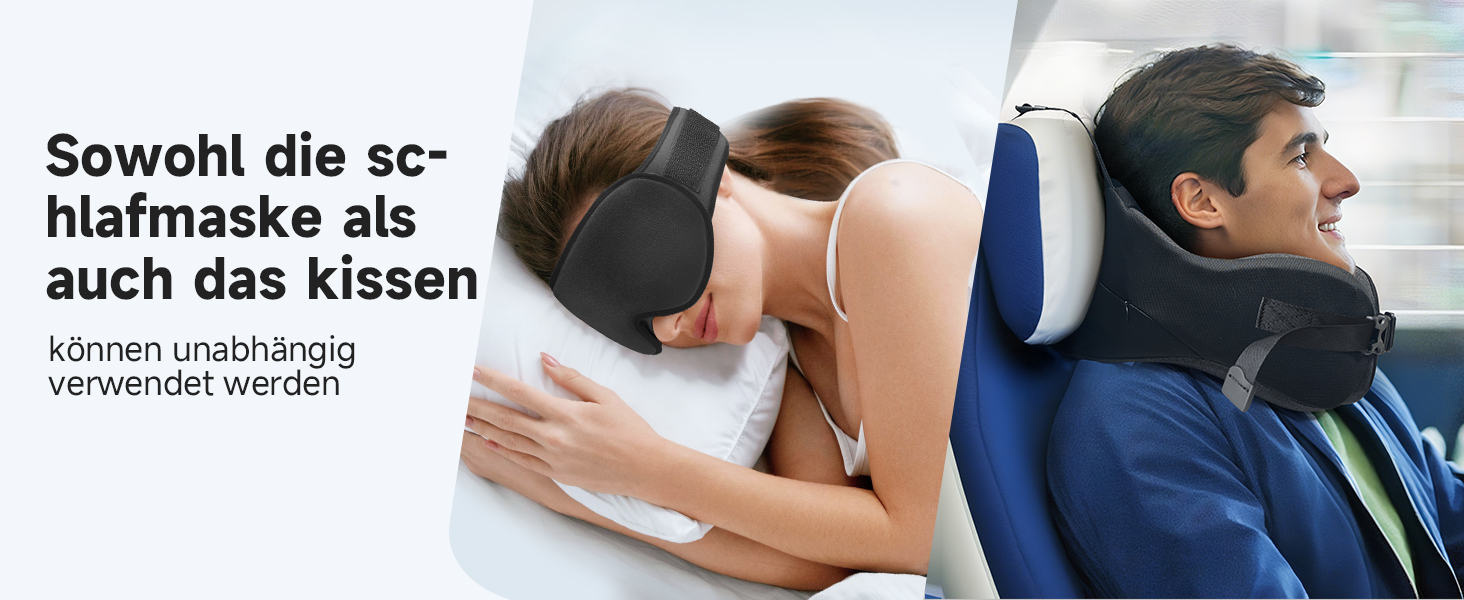 Подушка для шиї Umisleep для подорожей на літаку з маскою для сну, з піною з пам'яті, 360° підтримка голови та шиї, запобігає нахилу голови для літака, авто, поїзда, чорна
