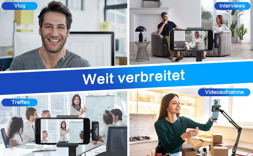 OSA Бездротовий петличний мікрофон: професійний комплект з двома мікрофонами, Plug-and-Play, для iPhone, Android, камери, ПК, з зарядним кейсом