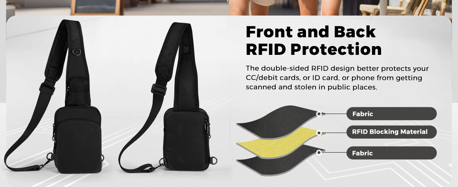 Чоловіча/Жіноча нагрудна сумка через плече Anti Diebstahl, чорна, водовідштовхуюча, з RFID-блокуванням
