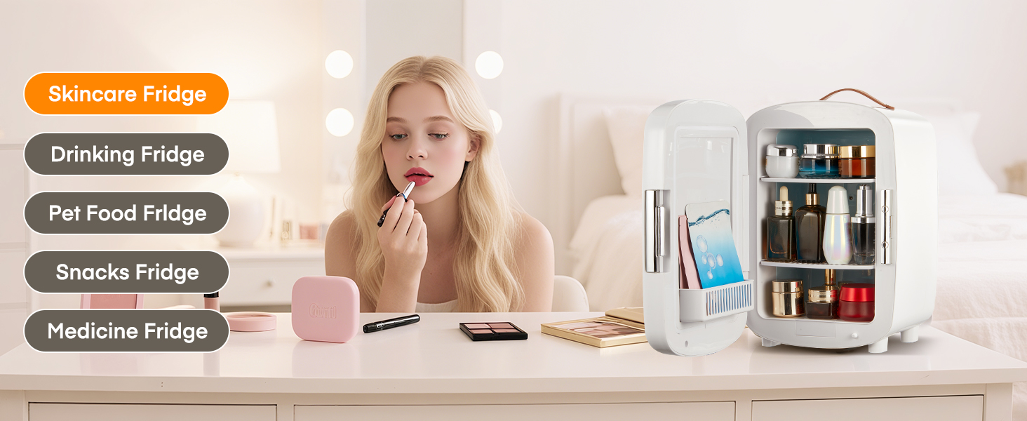 Міні-холодильник FOHERE 10л для косметики та напоїв, 12V/220V, білий - для спальні, офісу, авто