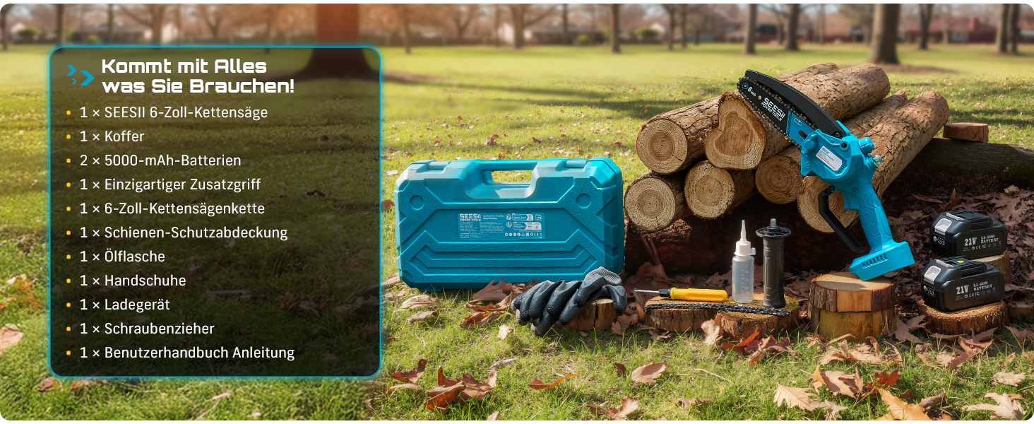 Акумуляторна міні-пила SEESII 6 дюймів (8000mAh) з автоматичною подачею мастила та запасним ланцюгом | Пила для саду, гілок та дрібного дерева