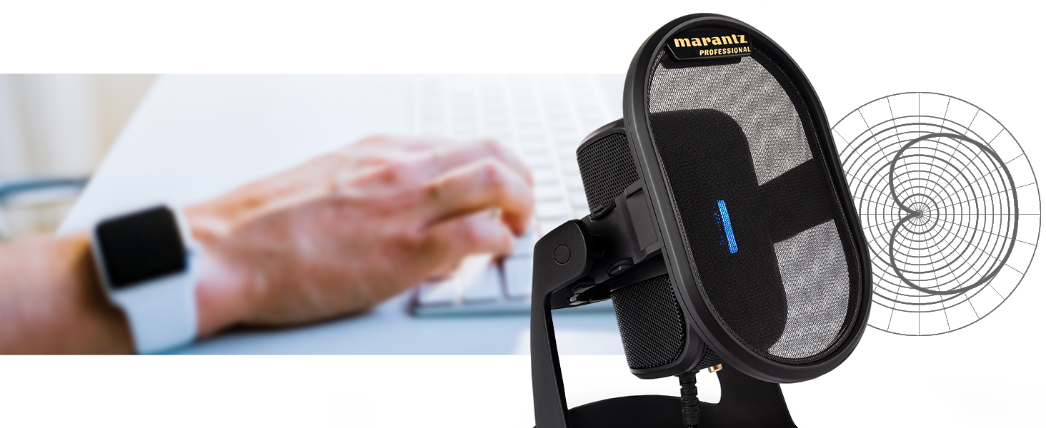 Мікрофон конденсаторний Marantz Professional MPM-1000U з великою мембраною, USB, з нирковою характеристикою для подкастів, студії, геймінгу, з кабелем USB та кліпсою для мікрофона