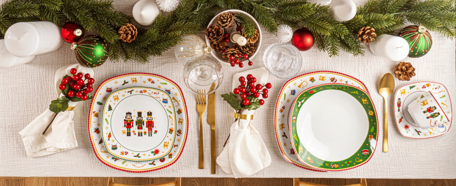 SÄNGER Tafelservice Bilgola: 18-Piece Porzellan Geschirr Set für 6 Personen | PREMIUM COLLECTION (Design Nussknacker)