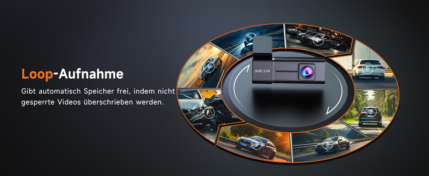 Відеореєстратор Veement Dashcam Auto Vorne 2.5K з WiFi, 1440P, 32GB SD, ParkWatch, Нічне Бачення, G-Sensor, Loop, APP, Чорний