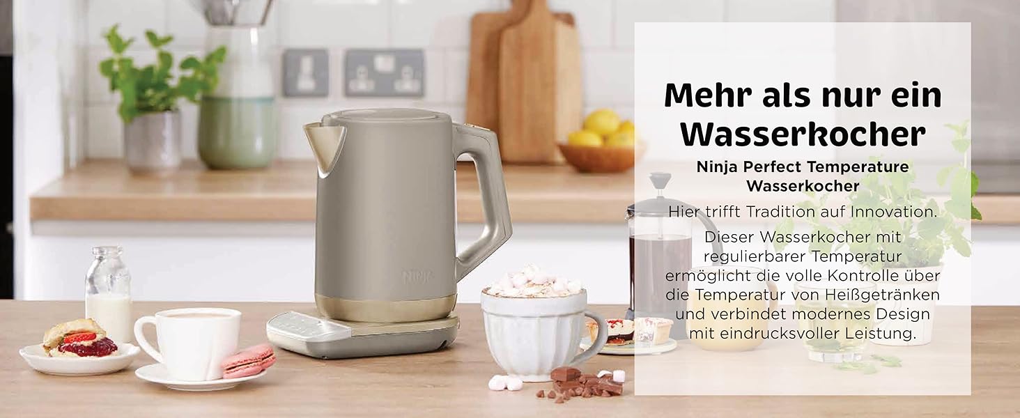 Електричний чайник Ninja Perfect Temperature, 1.7 л, швидке кип'ятіння, 6 температурних режимів, функція підтримання тепла, Stonegold, KT201EUSTGD