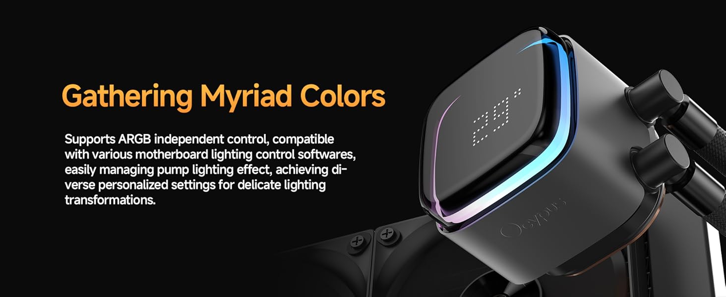 Iota L36 BK AIO: Рідинне охолодження ПК з цифровим дисплеєм, 360мм, для AMD AM4/AM5 та Intel LGA 115X/1200/1700/1851