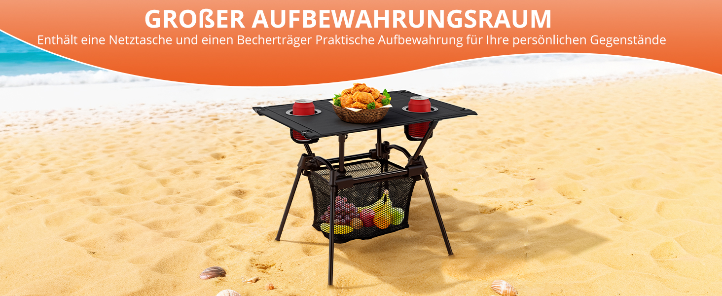 FUNYKICH Складаний туристичний стіл для кемпінгу 82 x 40 см, регулювання висоти (44/70 см), легка збірка, портативний стіл з сітчастою кишенею, алюмінієва розкладна стільниця для барбекю, кемпінгу, вечірки, саду (тканинна стільниця - 59 x 43 x 51 см)