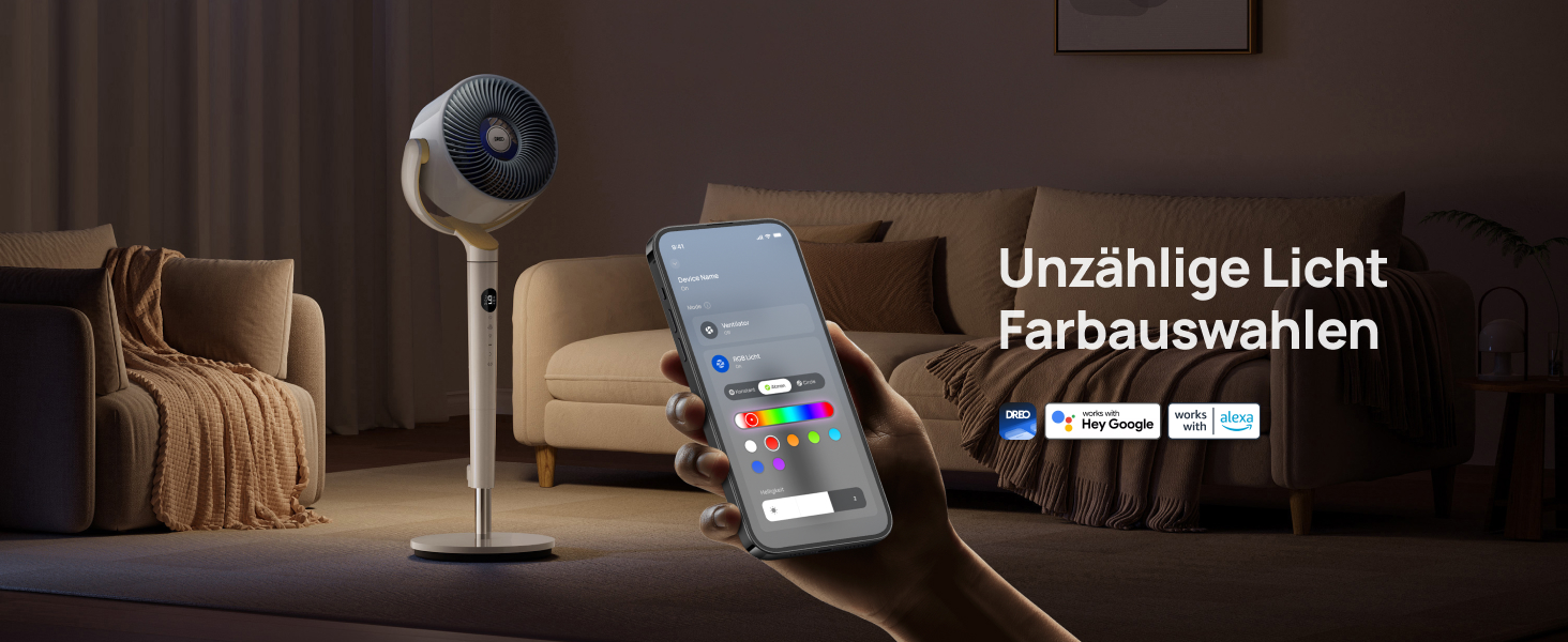 Вентилятор підлоговий Dreo з Wi-Fi та LED, 102 см, 3 режими, 8 швидкостей, 1200 м³/год, 26 м відстань, тихий 20dB